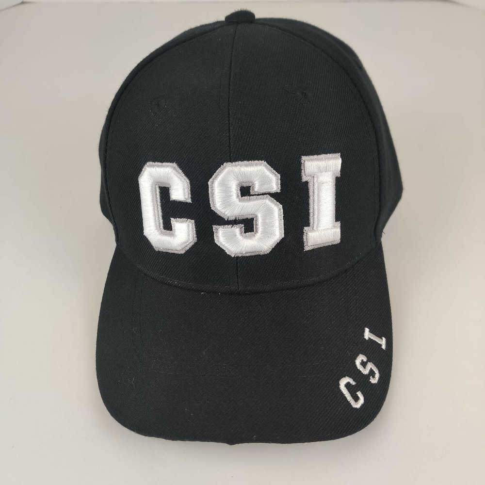 CSI Adjustable Black Baseball Cap Hat Raised White Letters